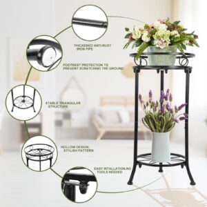 YHIJURS Metal Plant Stand Indoor, 2 Tier Plant Stands, 20.3'' Tall Iron Corner Potted Flower Stand Outdoor, Heavy Duty Plants Shelf, Planter Holder, Art Decor for Garden -Black