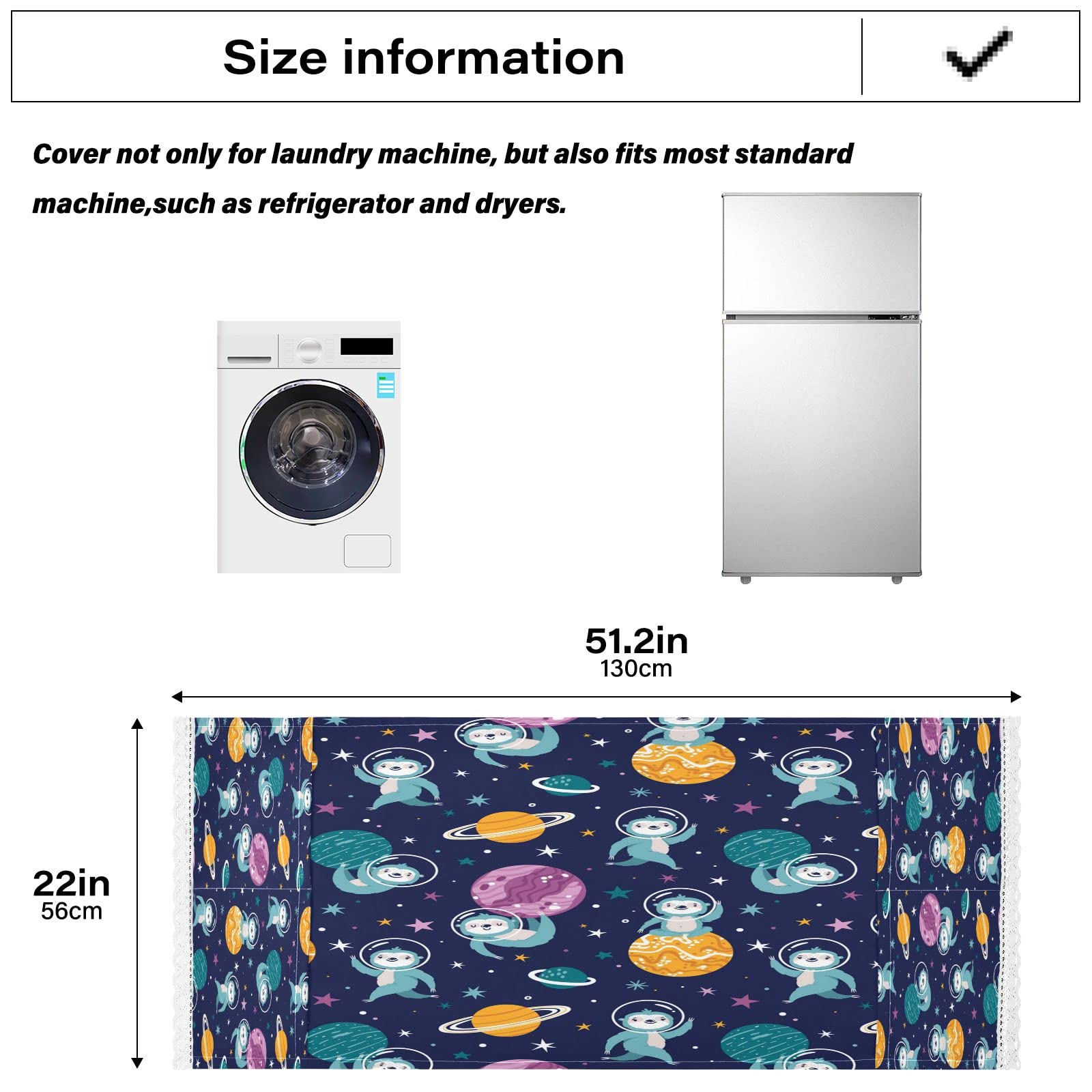 Kigai Cute Sloth Space Star Washing Machine Cover, Top Load Washer Dryer Fabric Cover with Storage Bags for Home Appliances Dust Proof Covers for Refrigerator Oven