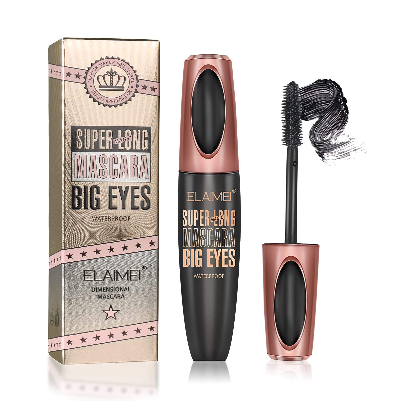 4D Silk Fiber Big Eye Lash Mascara, Mascara Black Volume And Length Intense Long Lasting, Waterproof No Clumping, Lengthening Thicking Volumizing Luxuriously Longer Mascara