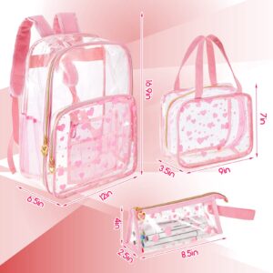 Eccliy 3 Clear Backpack Stadium Approved Backpack Kids Backpacks for Girls Boys First Grade Backpack for Girls Boys (Pink Heart,11 Inch)