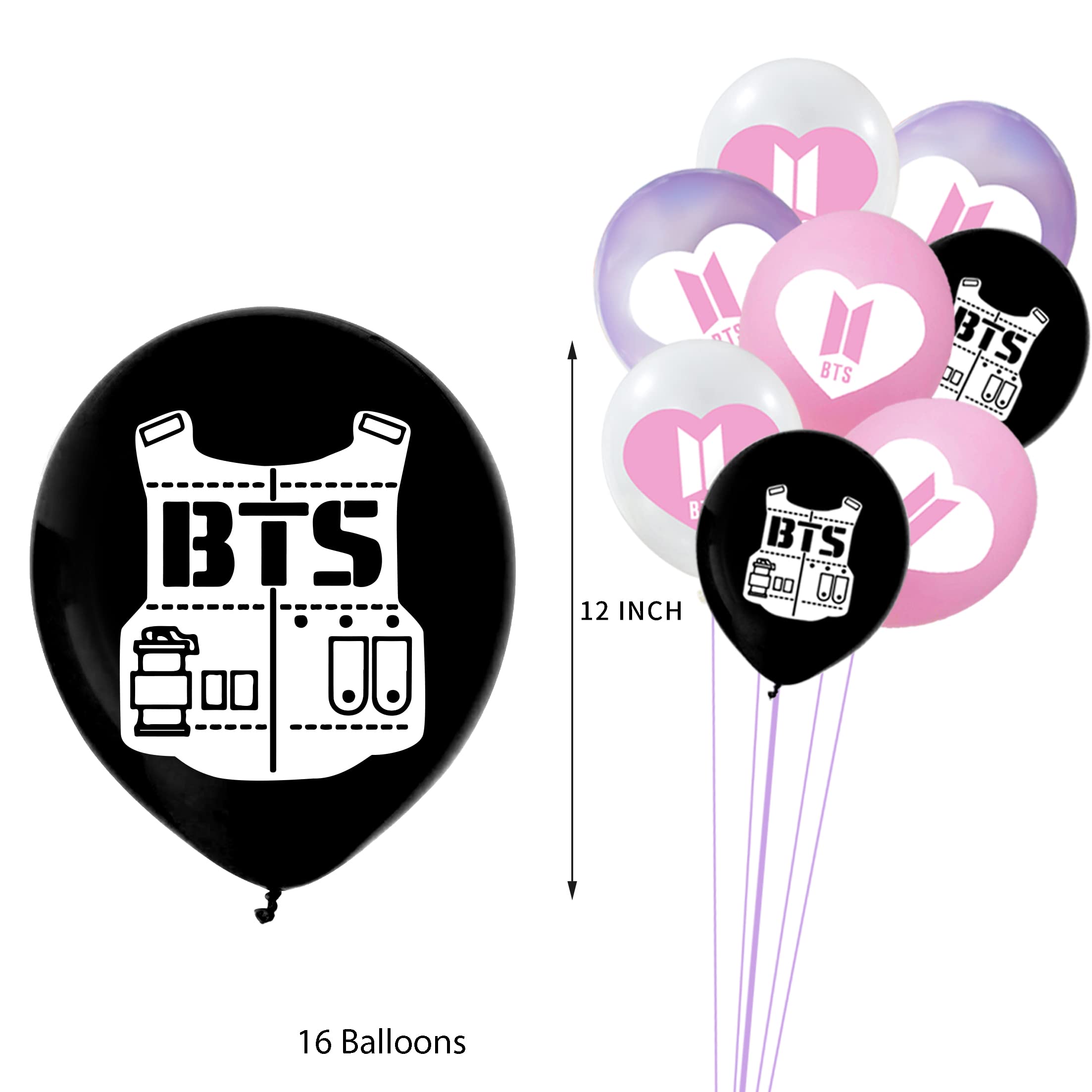 Kpop BTS Birthday Party Kit Supplies For Bangtan Boys includes Banner - 1 Cake Topper - 24 Cupcake Toppers - 16 Balloons - 40 Stickers