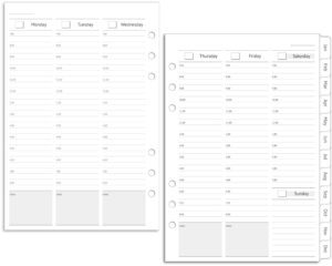 a5 planner inserts, undated weekly planner refills with coated monthly tabs, daily schedule, note pages, start any time