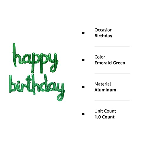 Happy Birthday Balloons Banner 16 Inch Hanging Birthday Balloons 3D Silver Foil Cursive Script Letter Balloons for Kids and Adults Birthday Party Decorations Supplies (Emerald Green)