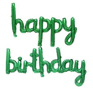 happy birthday balloons banner 16 inch hanging birthday balloons 3d silver foil cursive script letter balloons for kids and adults birthday party decorations supplies (emerald green)