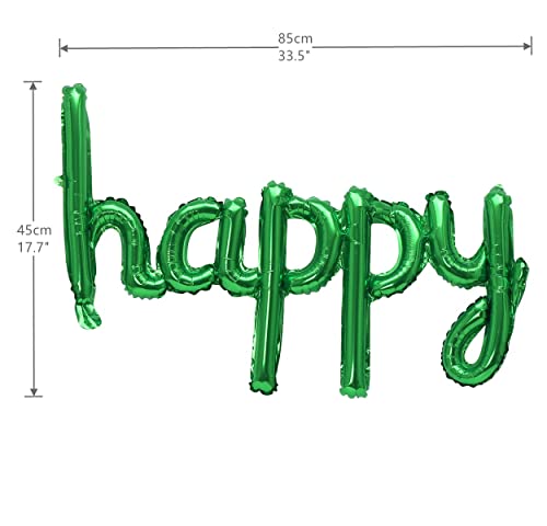 Happy Birthday Balloons Banner 16 Inch Hanging Birthday Balloons 3D Silver Foil Cursive Script Letter Balloons for Kids and Adults Birthday Party Decorations Supplies (Emerald Green)