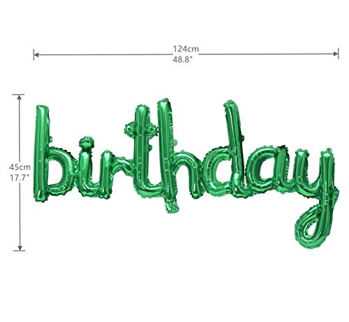 Happy Birthday Balloons Banner 16 Inch Hanging Birthday Balloons 3D Silver Foil Cursive Script Letter Balloons for Kids and Adults Birthday Party Decorations Supplies (Emerald Green)