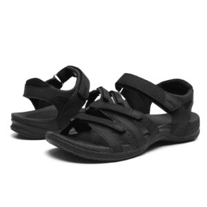 megnya women's hiking cushioned sandals, non slip walking sandals for adventure black size 8