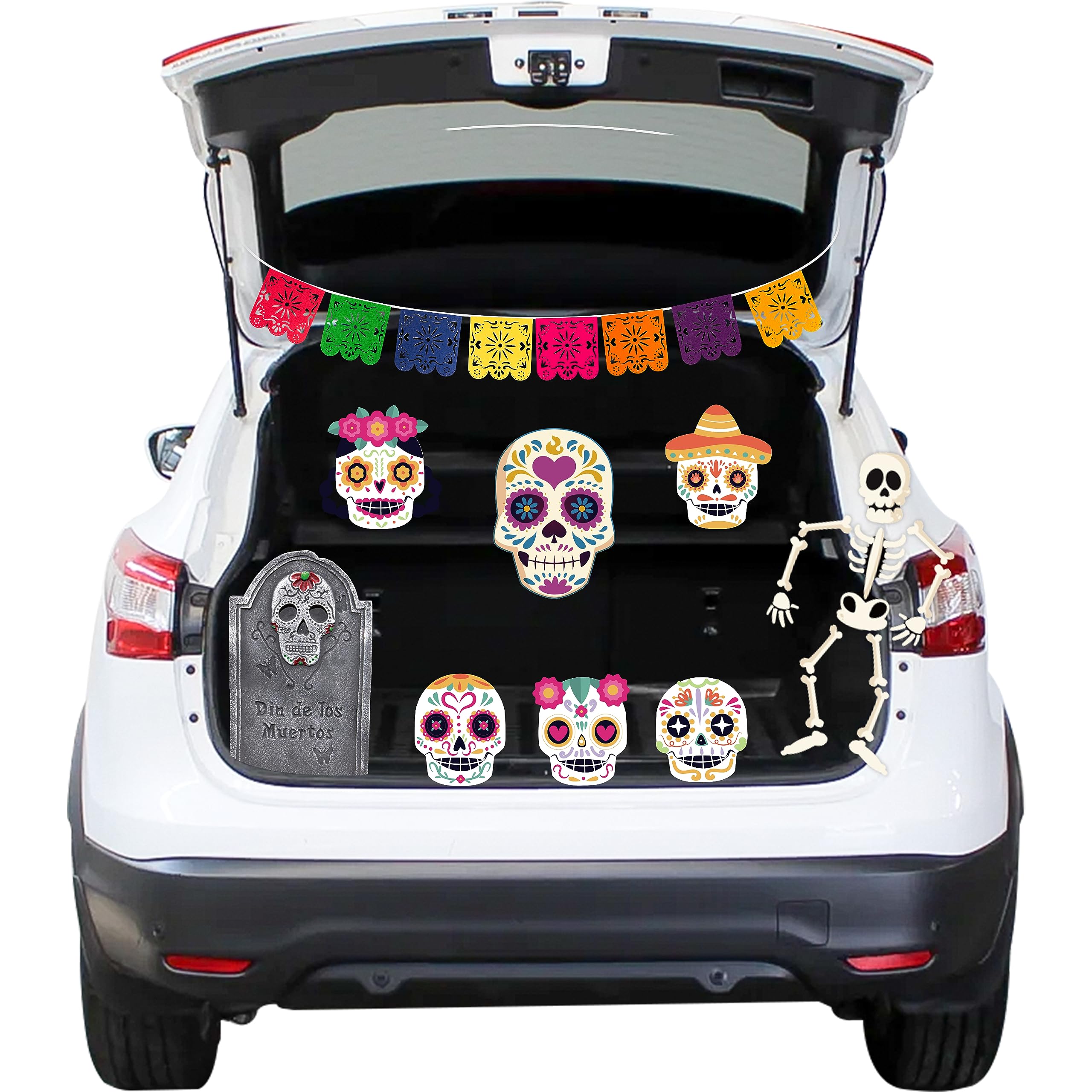 Haooryx 23Pcs Trunk Or Treat Skull Day of Dead Decoration Kit, Mexican Day of The Dead Trunk or Treat Decor for Cars SUV Archway Garage Decor Dia de Los Muertos Skull Skeleton Halloween Car Decoration