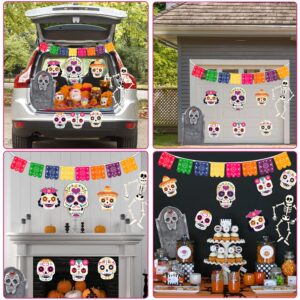Haooryx 23Pcs Trunk Or Treat Skull Day of Dead Decoration Kit, Mexican Day of The Dead Trunk or Treat Decor for Cars SUV Archway Garage Decor Dia de Los Muertos Skull Skeleton Halloween Car Decoration