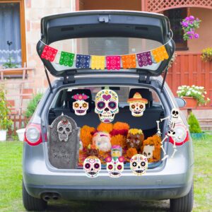 Haooryx 23Pcs Trunk Or Treat Skull Day of Dead Decoration Kit, Mexican Day of The Dead Trunk or Treat Decor for Cars SUV Archway Garage Decor Dia de Los Muertos Skull Skeleton Halloween Car Decoration