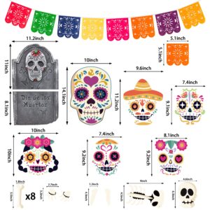 Haooryx 23Pcs Trunk Or Treat Skull Day of Dead Decoration Kit, Mexican Day of The Dead Trunk or Treat Decor for Cars SUV Archway Garage Decor Dia de Los Muertos Skull Skeleton Halloween Car Decoration