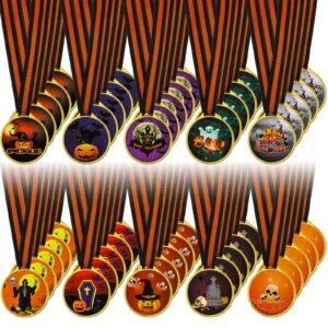 60 pieces halloween diy medals for awards halloween party trophy halloween awards adults halloween party prizes spooky contest rewards for kids holiday celebration party favors, 1.5 inches in diameter