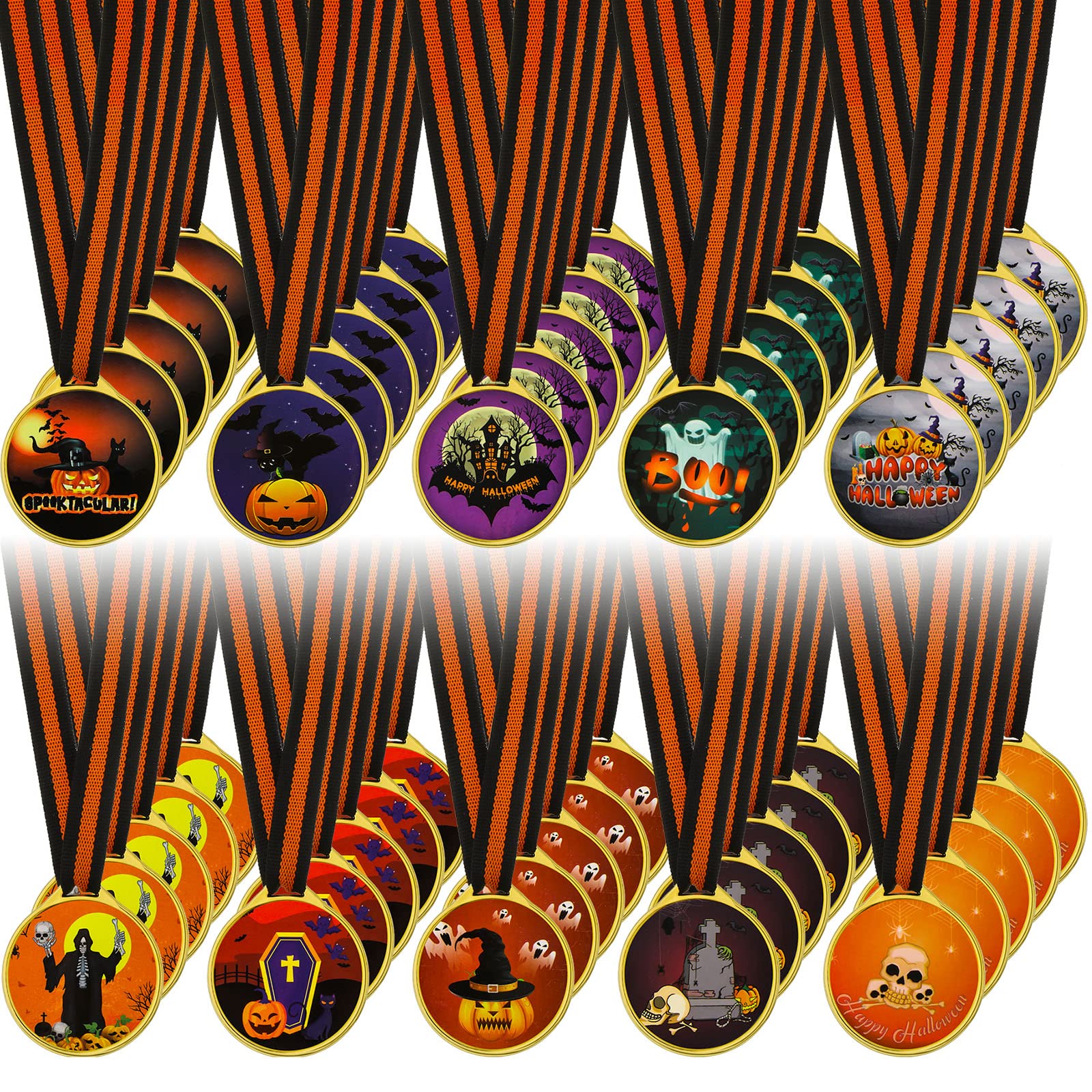 60 Pieces Halloween DIY Medals for Awards Halloween Party Trophy Halloween Awards Adults Halloween Party Prizes Spooky Contest Rewards for Kids Holiday Celebration Party Favors, 1.5 Inches in Diameter