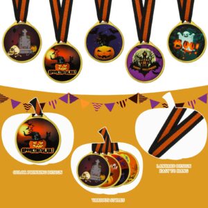 60 Pieces Halloween DIY Medals for Awards Halloween Party Trophy Halloween Awards Adults Halloween Party Prizes Spooky Contest Rewards for Kids Holiday Celebration Party Favors, 1.5 Inches in Diameter