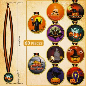 60 Pieces Halloween DIY Medals for Awards Halloween Party Trophy Halloween Awards Adults Halloween Party Prizes Spooky Contest Rewards for Kids Holiday Celebration Party Favors, 1.5 Inches in Diameter