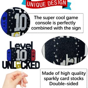 10th Birthday Video Game Cake Topper Level 10 Unlocked Cake Topper for Kids Boy Girl 10-Years-Old Birthday Party Decoration