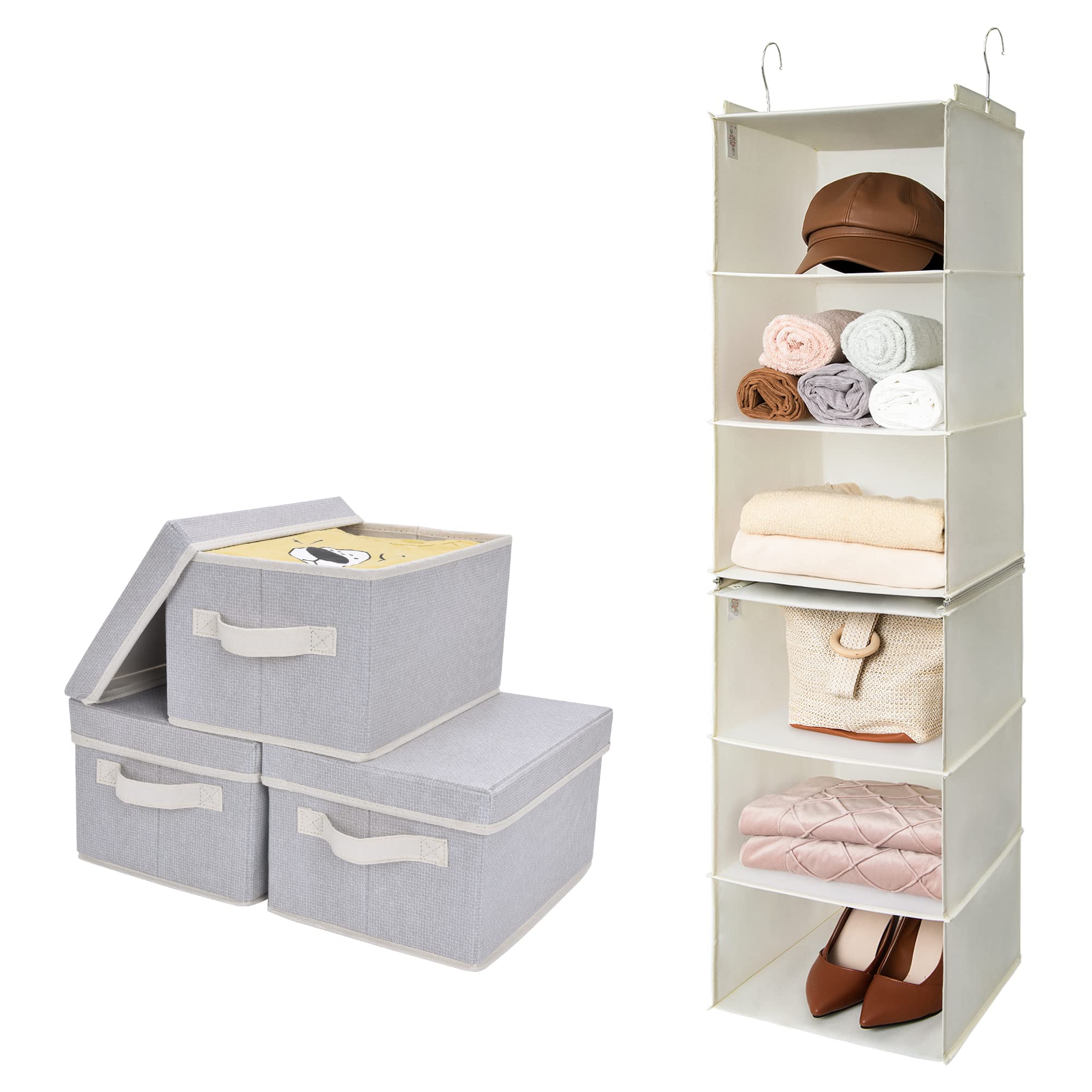 GRANNY SAYS Bundle of 3-Pack Storage Bins with Handles & 1-Pack Hanging Storage Shelves