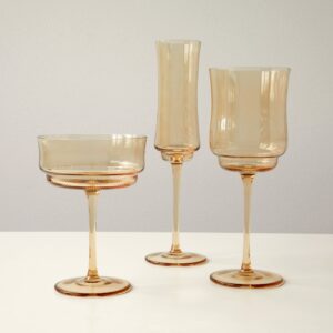 Twine Tulip Coupe Glasses, Gold Amber Tinted Drinking Stemmed Cocktail Tumblers or Wine Cups, Yellow Brown, 9 Oz, Set of 2