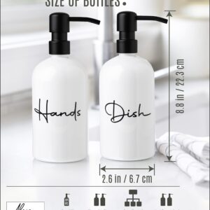 Alora Hand Soap Dispenser and Liquid Dish Soap Dispenser for Kitchen Sink - Set of 2 - Black Metal Pumps - Reusable Plastic Bottle with Easy to Read Lettering - Countertop Replacement Refill