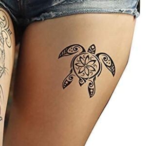 Tatodays Temporary tattoo turtles black maori tribal body art sticker transfer for arms shoulder Aztec Polynesian Samoan Hawaiian for adult men and women