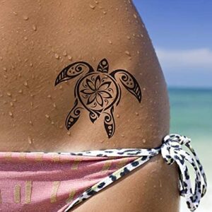 Tatodays Temporary tattoo turtles black maori tribal body art sticker transfer for arms shoulder Aztec Polynesian Samoan Hawaiian for adult men and women