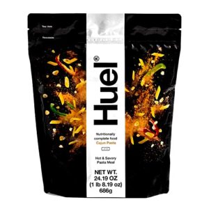 huel hot and savory instant meal replacement - cajun pasta - 14 scoops packed with 100% nutritionally complete food, including 25g of protein, 6g of fiber, and 27 vitamins and minerals