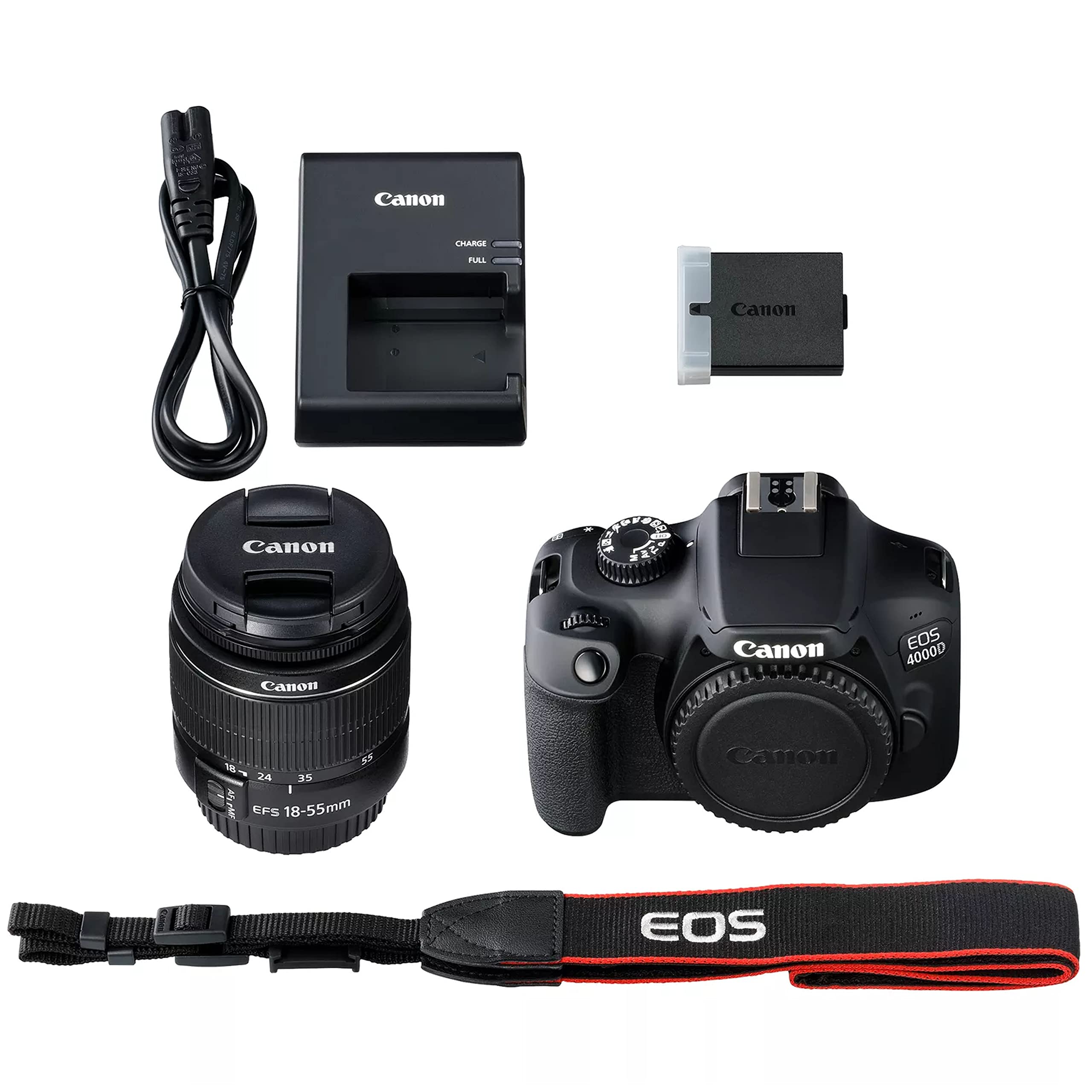 EOS 4000D DSLR (Rebel T100) W/ 18-55mm Zoon Lens |18 Megapixels CMOS | Full HD Video +64GB Memory, Wide Angle + Telephoto Lens, Filters, Case, Tripod + More (28PC Bundle Kit)