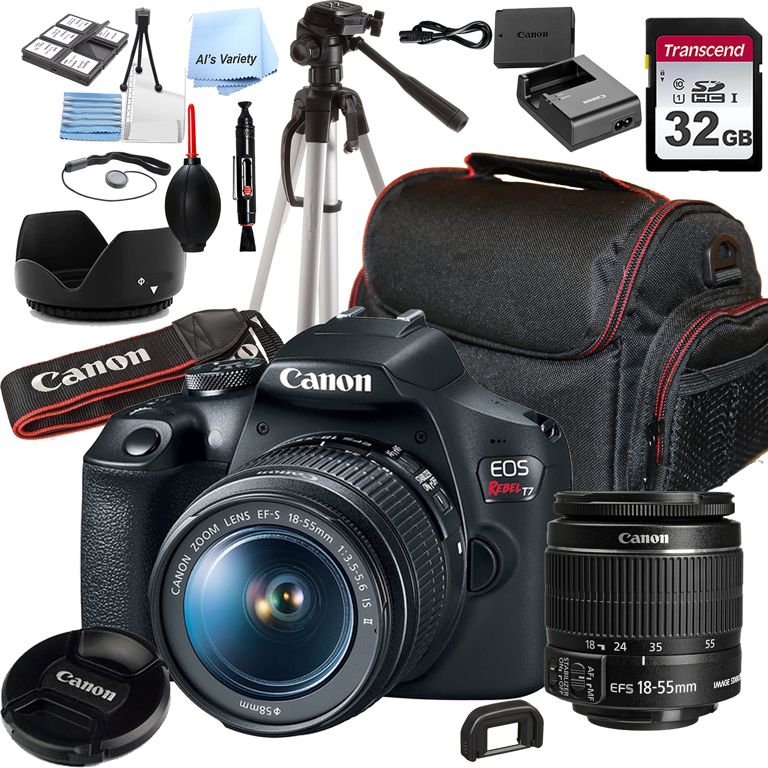 Camera Bundle -Canon EOS Rebel T7 DSLR Camera w/EF-S 18-55mm F/3.5-5.6 Zoom is II Lens + 32GB Memory + Case + Tripod