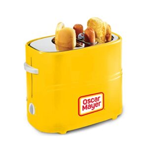 oscar mayer 2 slot hot dog and bun toaster with mini tongs, hot dog toaster works with chicken, turkey, veggie links, sausages and brats, yellow