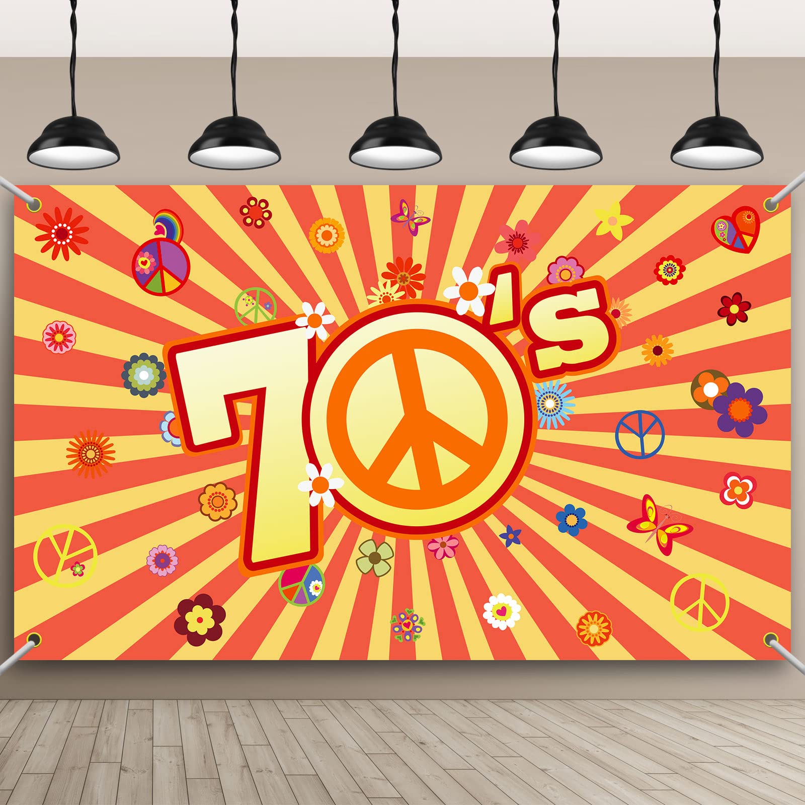 70s Party Backdrop Back to 70s Backdrop Hippie Groovy Party Decorations Daisy Flower Peace Sign Background for 1970's Birthday Party Supplies Banner Photo Props
