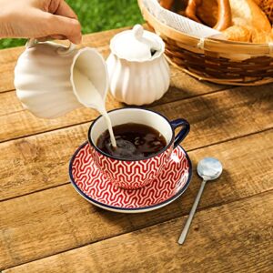 KitchenTour Espresso Cups and Saucers set, 6-pack,7oz - Cappuccino Cups with handle set of 6 - Teacup for Tea Party Bohemia style