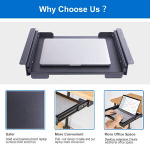 GOME Under Desk Laptop Pull Out Drawer Mount Metal Bracket with Solid Wood Tray, Desktop Extension for Home Office Sit-Stand Workstation