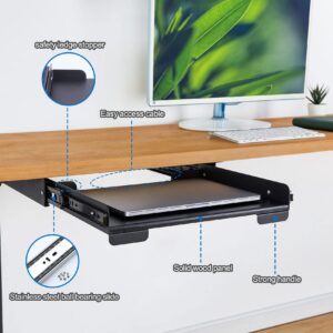 GOME Under Desk Laptop Pull Out Drawer Mount Metal Bracket with Solid Wood Tray, Desktop Extension for Home Office Sit-Stand Workstation