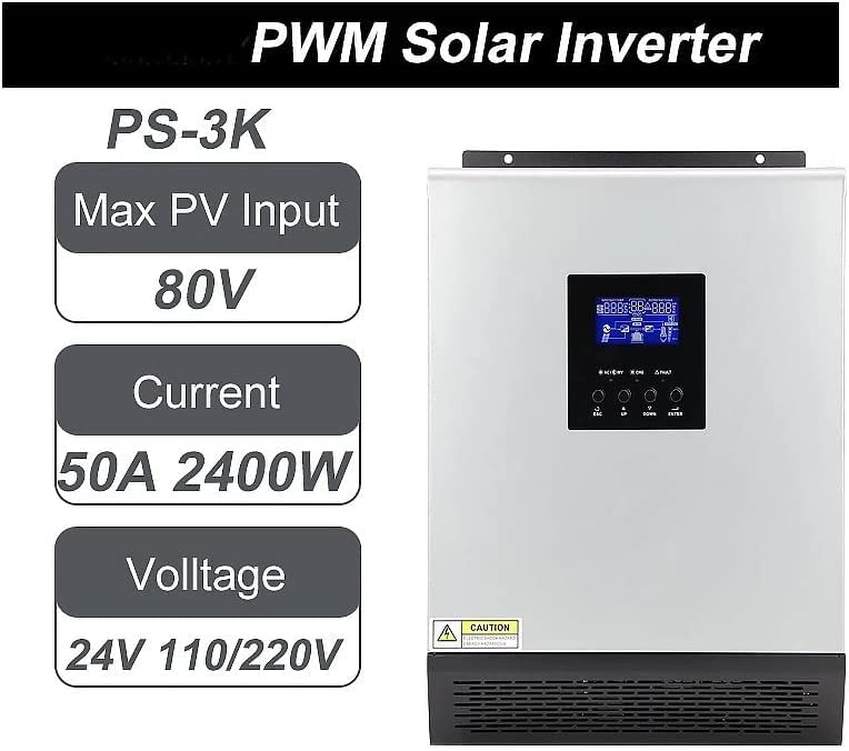 ERTY 3KVA Hybrid Solar Inverter 24V 110V 220V Pure Sine Wave Solar Inversor Built-in 50A PWM Solar Controller Battery Charger (24Vdc 110-120V)