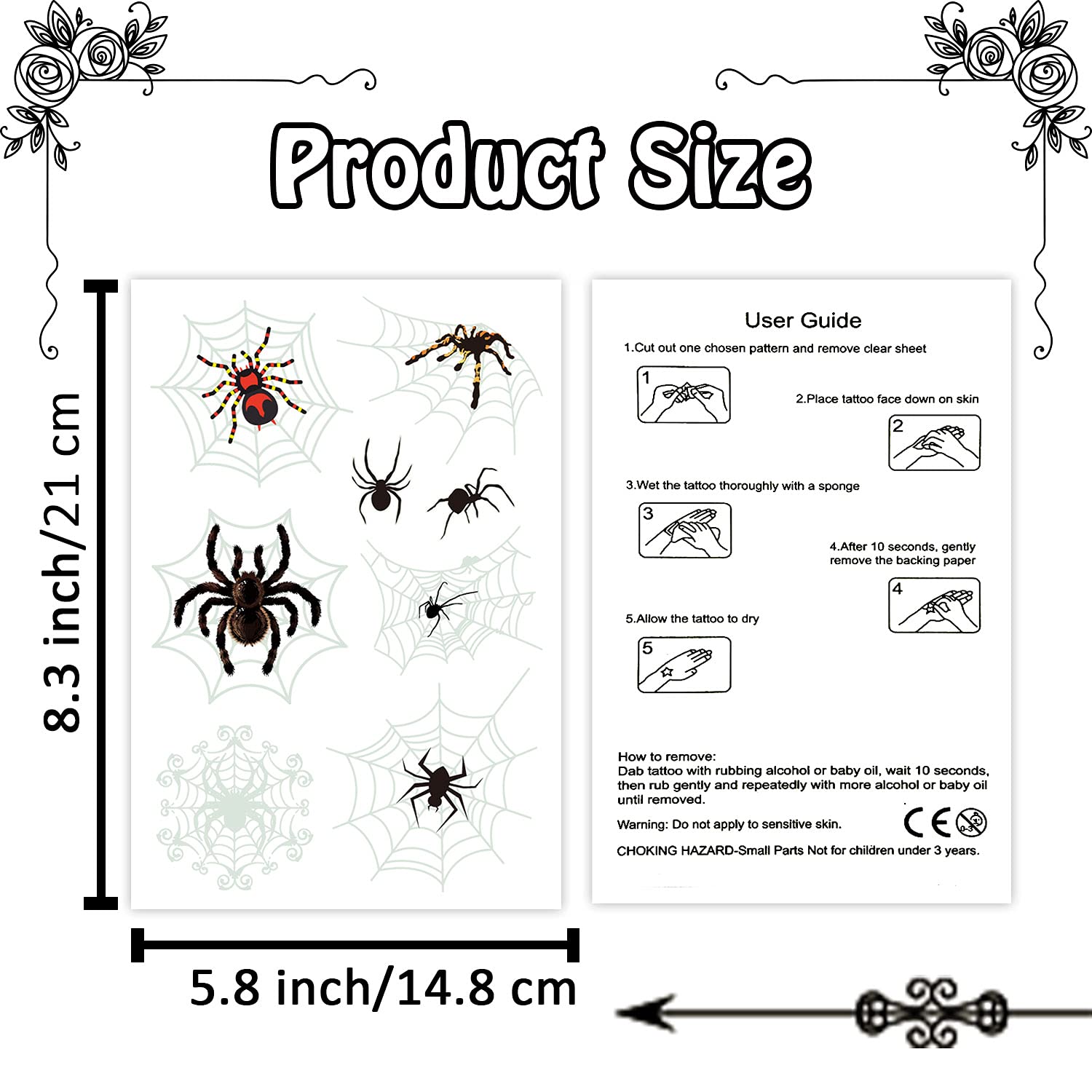 Cerlaza 10 Sheets Glow Spider Web Temporary Tattoos for Halloween Decorations, Fake Small Spider Tattoos for Halloween Party Games Favors, Halloween Treats Gifts for Adults Kids