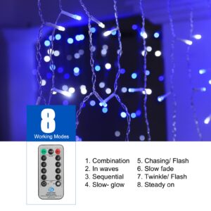 Brightown Christmas Icicle Lights Outdoor, 33 Feet 72 Drops with 384 LED, 8 Modes Waterproof Connectable Twinkle Fairy String Light for Christmas Thanksgiving Hanging Icicles (Blue & White)