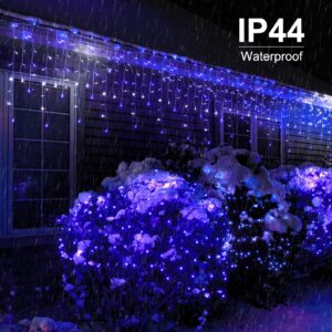 Brightown Christmas Icicle Lights Outdoor, 33 Feet 72 Drops with 384 LED, 8 Modes Waterproof Connectable Twinkle Fairy String Light for Christmas Thanksgiving Hanging Icicles (Blue & White)