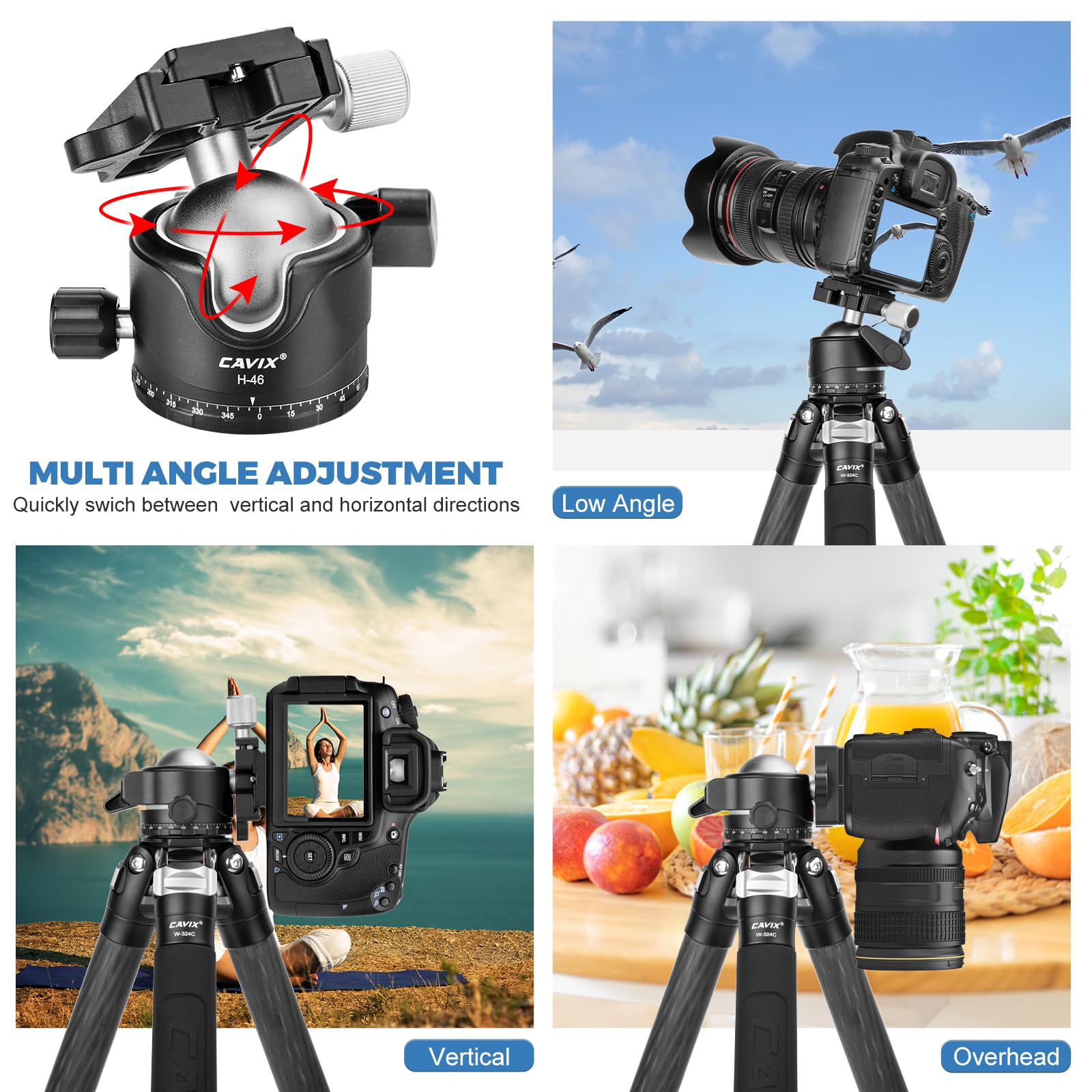 Tripod Ball Head, CAVIX H-46 Metal Ball Head Camera Tripod Head 44lbs/20kg Load with Arca Swiss Quick Release Plate for Tripod, Monopod, DSLR, Camera