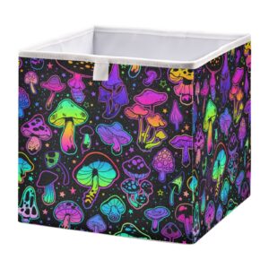 vnurnrn bright psychedelic mushrooms foldable cube storage bins, 11 x 11 x 11 inches, fabric storage baskets bins for nursery,closet shelf,home organization