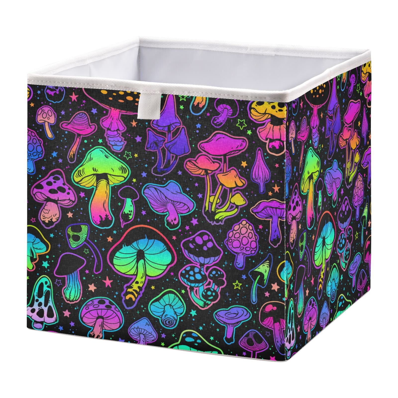 Vnurnrn Bright Psychedelic Mushrooms Foldable Cube Storage Bins, 11 x 11 x 11 inches, Fabric Storage Baskets Bins for Nursery,Closet Shelf,Home Organization