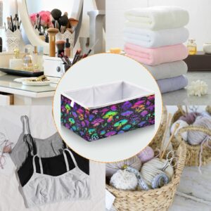 Vnurnrn Bright Psychedelic Mushrooms Foldable Cube Storage Bins, 11 x 11 x 11 inches, Fabric Storage Baskets Bins for Nursery,Closet Shelf,Home Organization