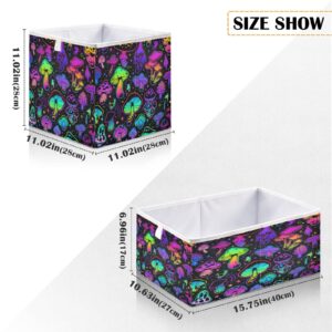 Vnurnrn Bright Psychedelic Mushrooms Foldable Cube Storage Bins, 11 x 11 x 11 inches, Fabric Storage Baskets Bins for Nursery,Closet Shelf,Home Organization