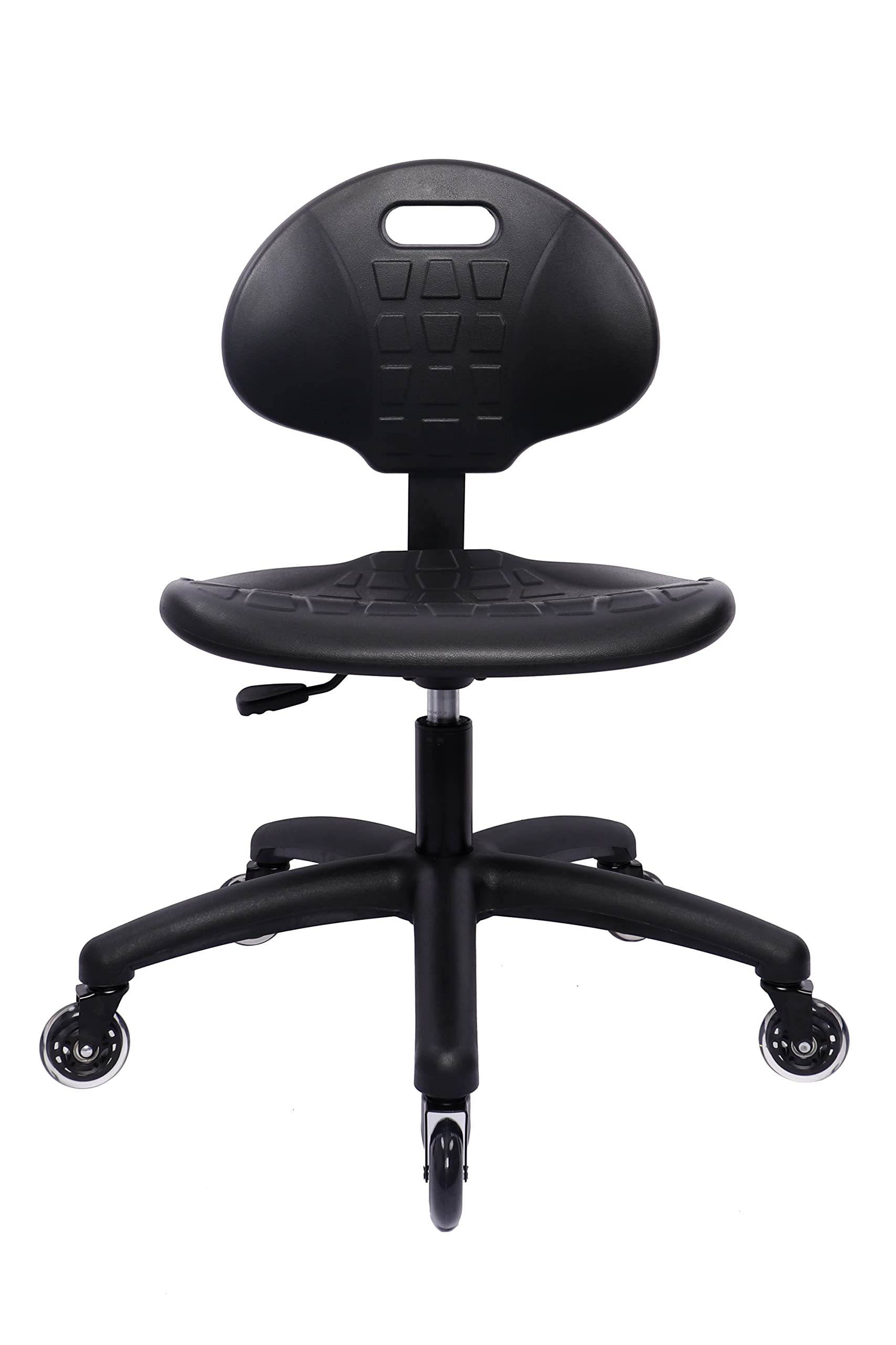 Chair Master Table Height Chair/Stool-Easy to Clean! Deluxe Ergonomic Polyurethane Chair. 5" of Height Adj (16.5"-21.5") 450 lb Capacity. Automotive, Lab, Garage, Home, Office (Rubber Roller, Black)