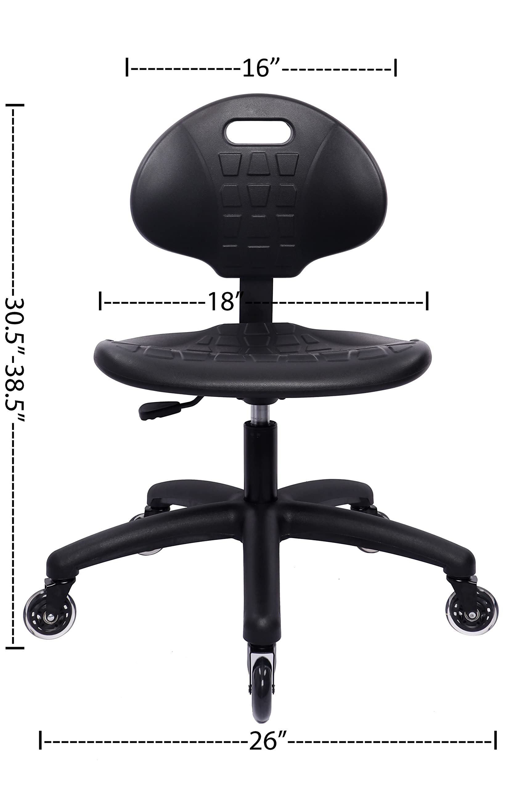 Chair Master Table Height Chair/Stool-Easy to Clean! Deluxe Ergonomic Polyurethane Chair. 5" of Height Adj (16.5"-21.5") 450 lb Capacity. Automotive, Lab, Garage, Home, Office (Rubber Roller, Black)