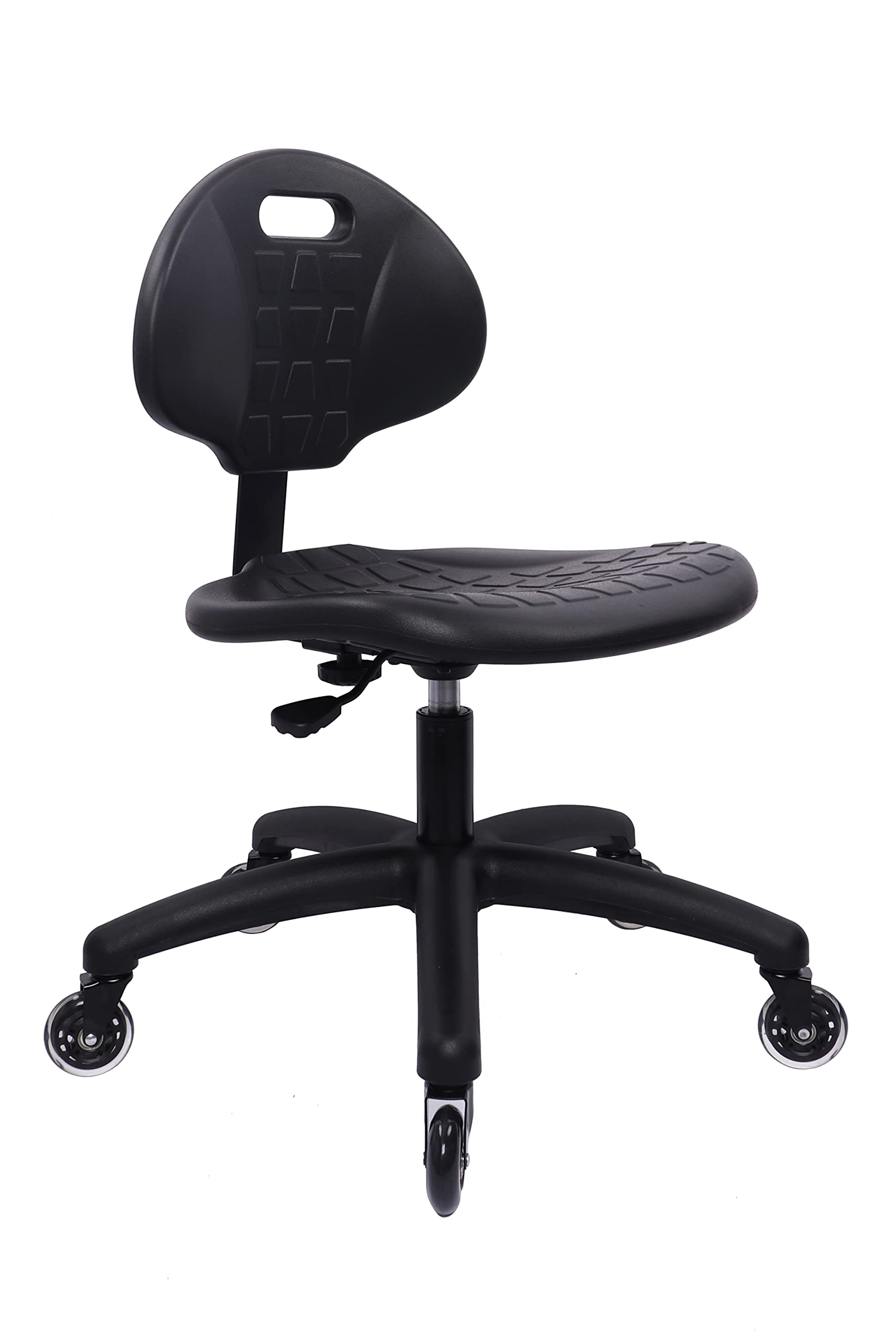 Chair Master Table Height Chair/Stool-Easy to Clean! Deluxe Ergonomic Polyurethane Chair. 5" of Height Adj (16.5"-21.5") 450 lb Capacity. Automotive, Lab, Garage, Home, Office (Rubber Roller, Black)