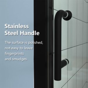 ExBrite 34-35.5 in.W x 72 in.H Bifold Frameless Glass Shower Door,1/4 in. Fold Clear Glass Shower Panel Pivot Swing Shower Doors,Matte Black Finish,Reversible Installation