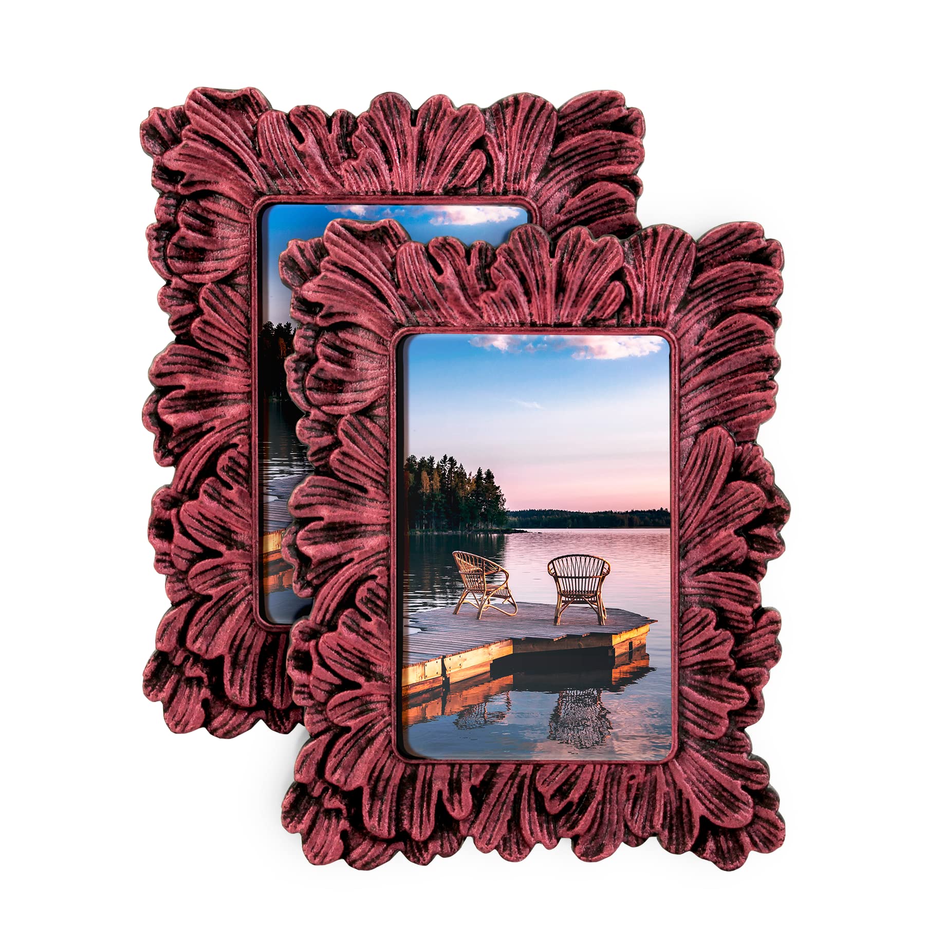 PURSEEK 4x6 Distressed Cherry Red Picture Frame,lake House Picture Frame,2 Photo Frame Vertical and Horizontal