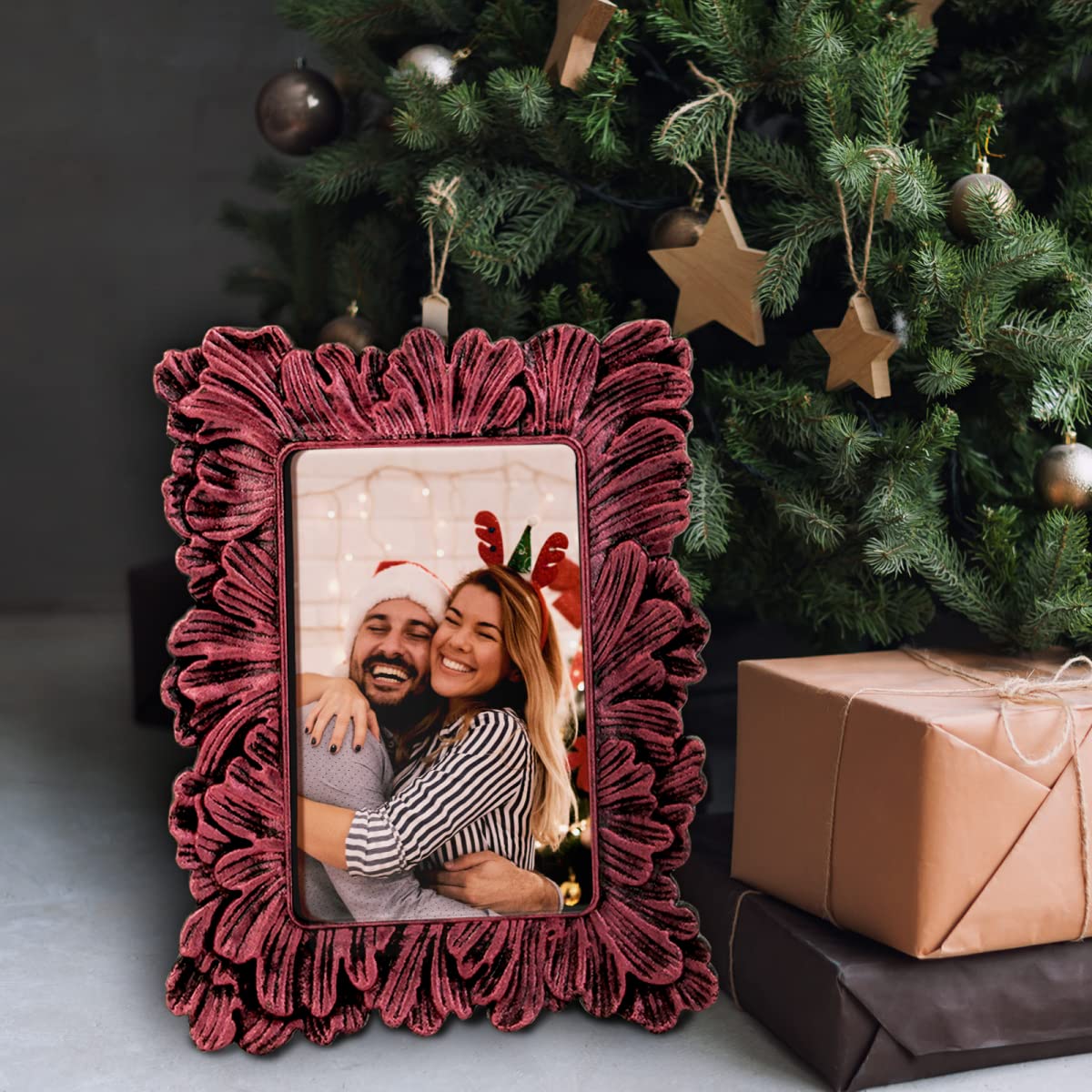 PURSEEK 4x6 Distressed Cherry Red Picture Frame,lake House Picture Frame,2 Photo Frame Vertical and Horizontal