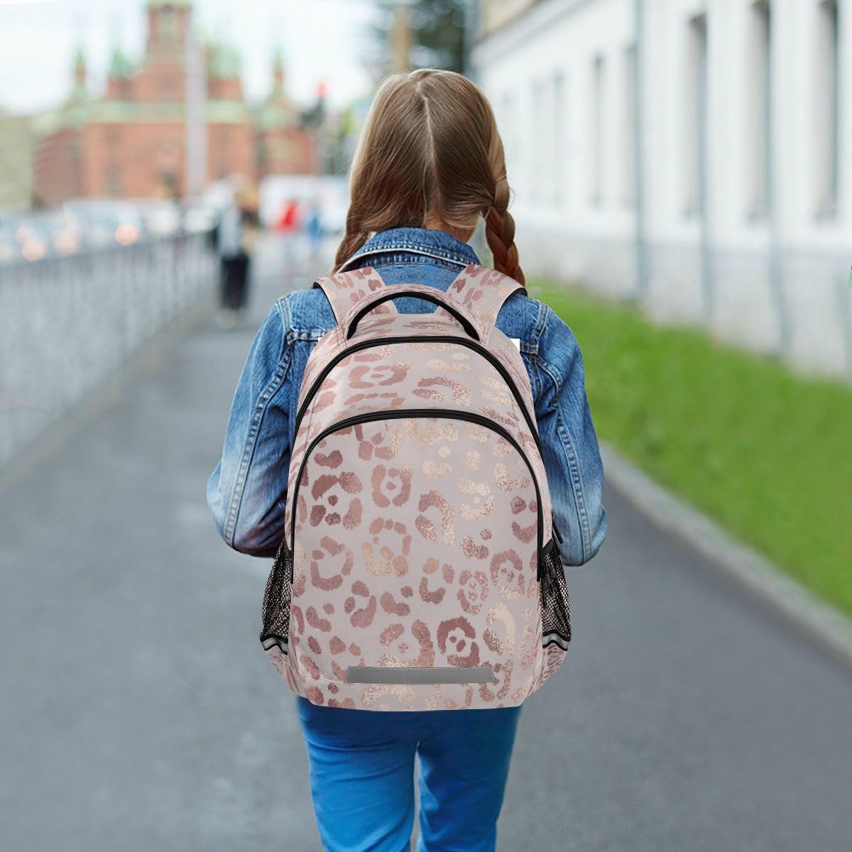 Backpack Bookbag Leopard Print Cheetah Rose Gold School Bag Laptop Bag Travel Bag for Girls Boys Teen