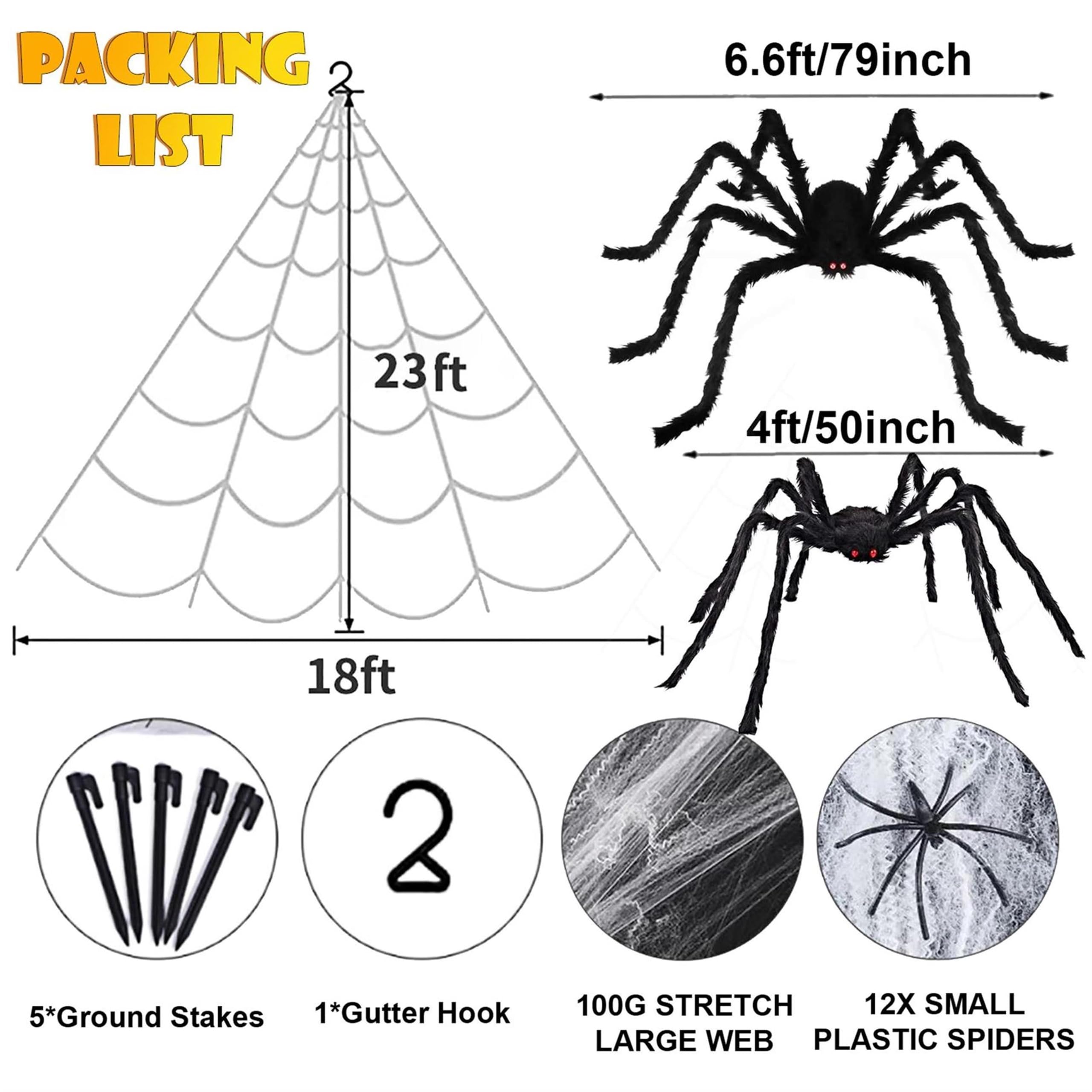 276" Spider Webs Halloween Decorations Outdoor, 79" Giant Spider 50" Large Scary Fake Spider Outdoor Yard Lawn Home Clearance Party Haunted House Decor